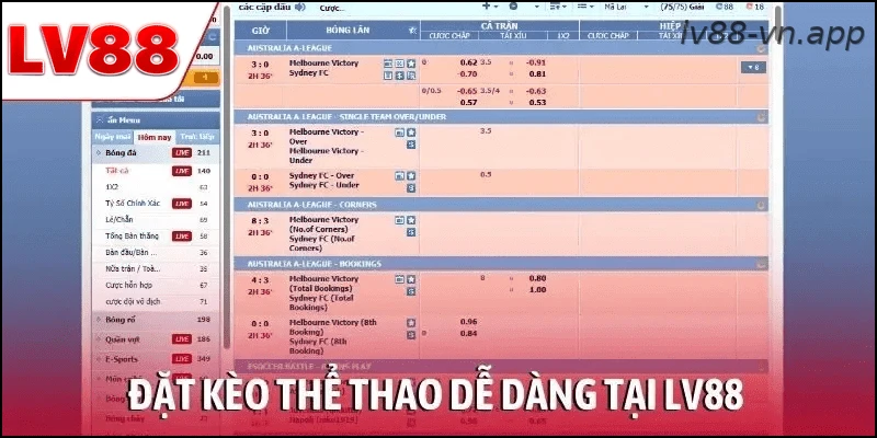 Đặt kèo thể thao dễ dàng tại LV88