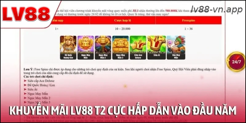Khuyến mãi LV88 T2 cực hấp dẫn vào đầu năm