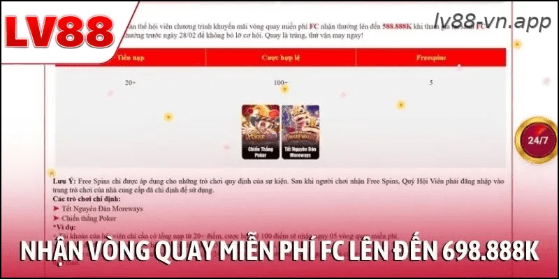 Nhận vòng quay miễn phí FC lên đến 698.888K