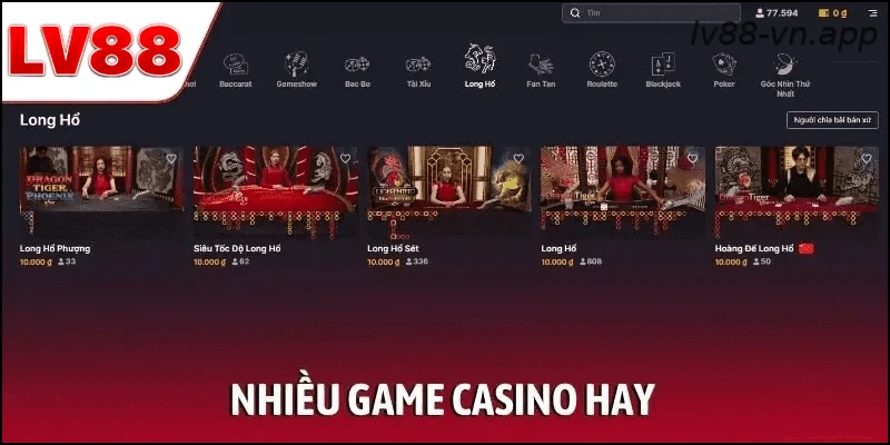 Nhiều game casino hay