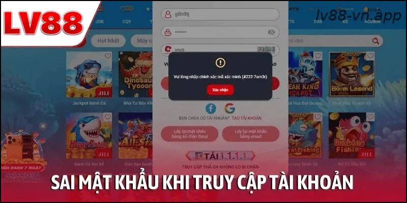 Sai mật khẩu khi truy cập tài khoản