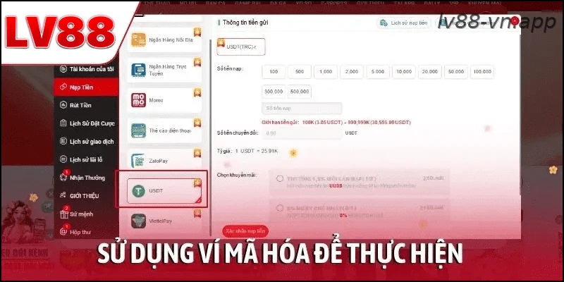 Nạp tiền LV88 bằng USDT và ví tiền mã hóa
